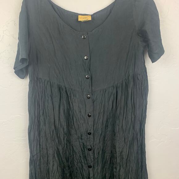 Vtg Sostanza Silk Midi Dress Womens Medium Black Lagenlook Modest Whimsigoth - Picture 3 of 8